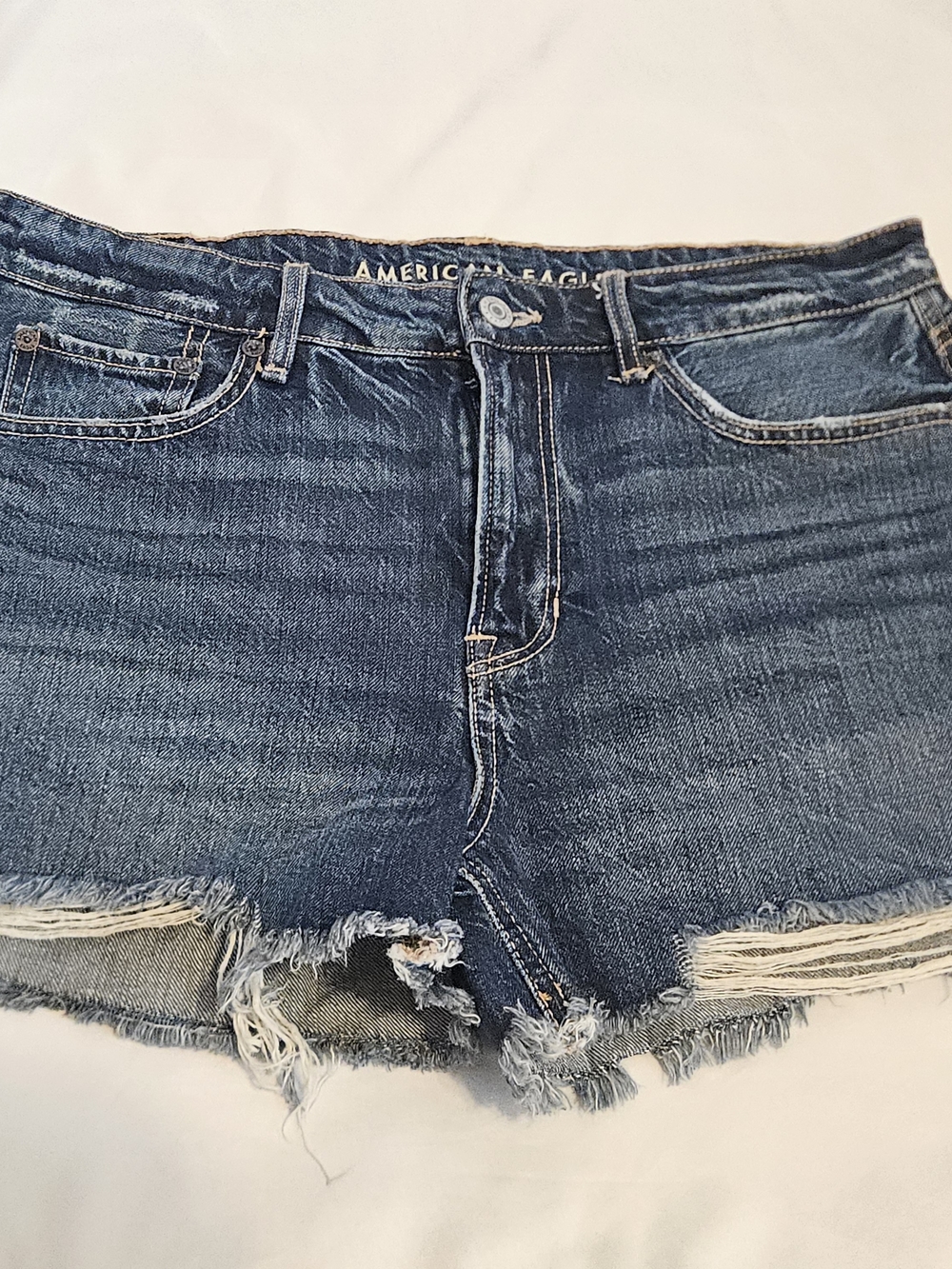 AMERICAN EAGLE-Women's Dark Blue Distressed Tomboy Denim Shorts SZ 8